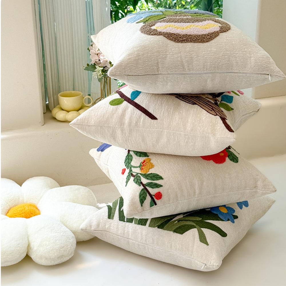 Simple Flower Chenille Towel Embroidery Sofa Pillowcase Cojines Polyester Decor Home Throw Cushion Cover Headboard Pillowcases
