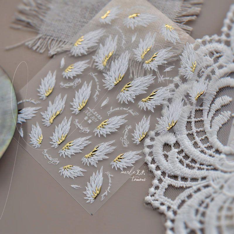 

Gilding Angel Black White Wings Nail Sticker Relief 3D New Arrival 5D Internet Celebrity Ins Nail Sticker Decorations White Wing 801