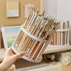 360° Rotating Brush Holder - Sleek White Plastic Organizer for Art Brushes, Space-Saving Desktop Accessory with Glazed Finish