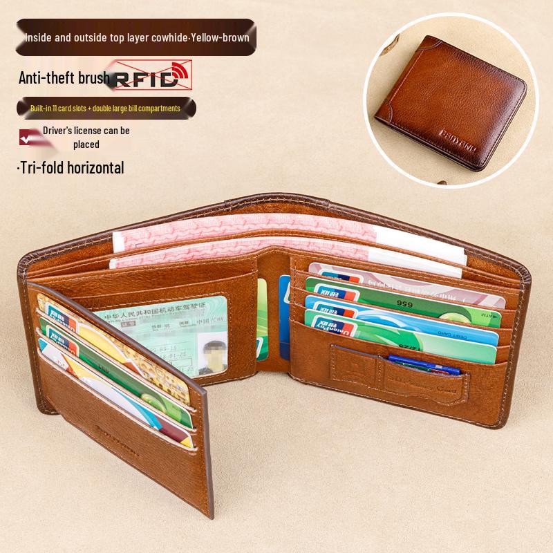Herren 2025 Neuer Stil Rindsleder Geldbörse mit Geldklammer und Führerscheinfach