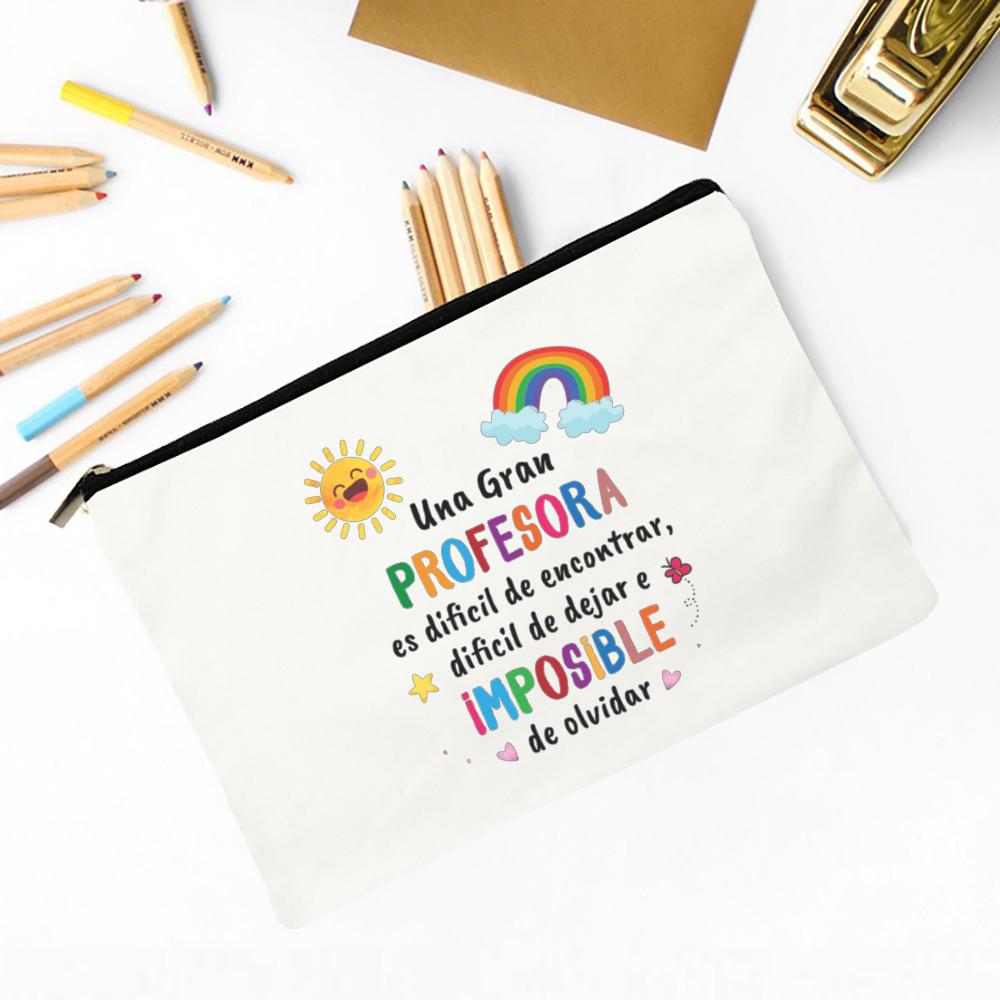 Spanish Printed Makeup Bag Female Travel Neceser Cosmetic Pouch Travel Toiletry Organizer School Pencil Bags Gifts for Teacher
