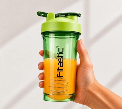 FITASTIC Bolt White Black Cap Transparent Shaker Bottle – Leak-Proof, BPA-Free, Clear 500 Ml PET Shaker (Pack of 1, Green)