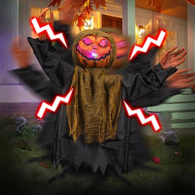 Balanço de Halloween em Pé Abóbora Fantasma Indução Elétrica Brilho Som Adereço de Decoração de Terror Ornamento de Jardim Decoração de Halloween