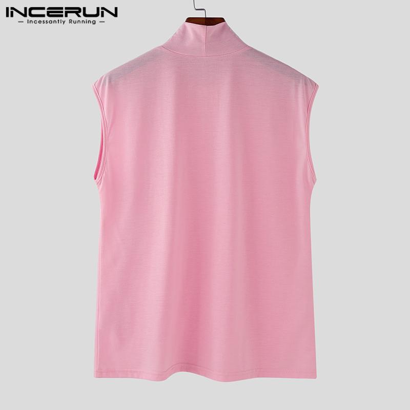INCERUN Pánské letní tílka s vysokým krkem, bez rukávů, s potiskem, ležérní, volná, tenká