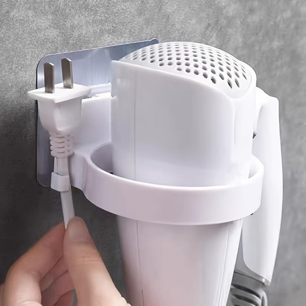 1pc Adhesive Hair Dryer Rack, Punch-free Bathroom Blow Dryer Shelf, Wall-mounted Electric Hair Dryer Hanging Rack, Storage Artifact