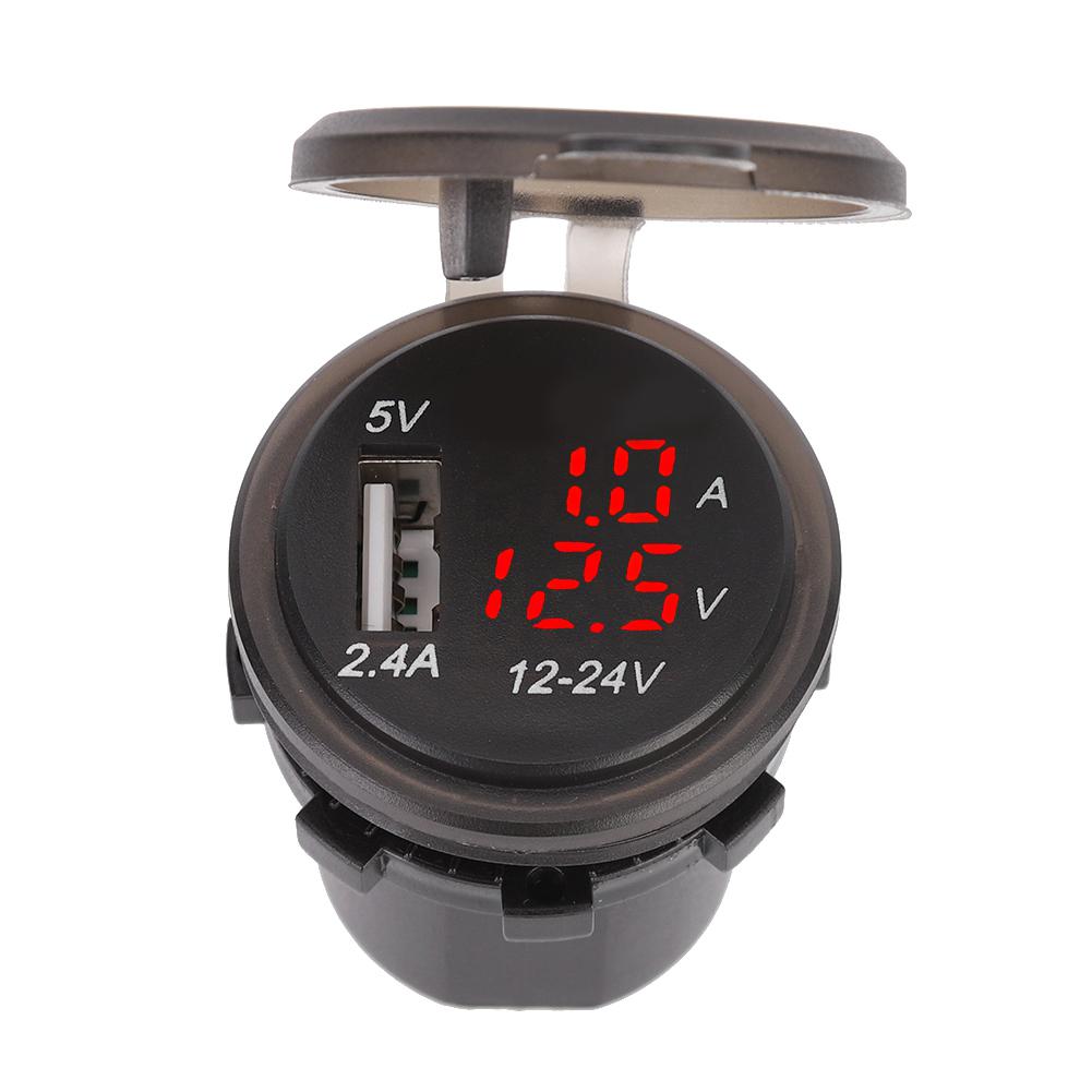 DC1224V 2.1A 3 in 1 Multifunction Digital LED waterproof Thermometer Voltmeter Car USB Fast
