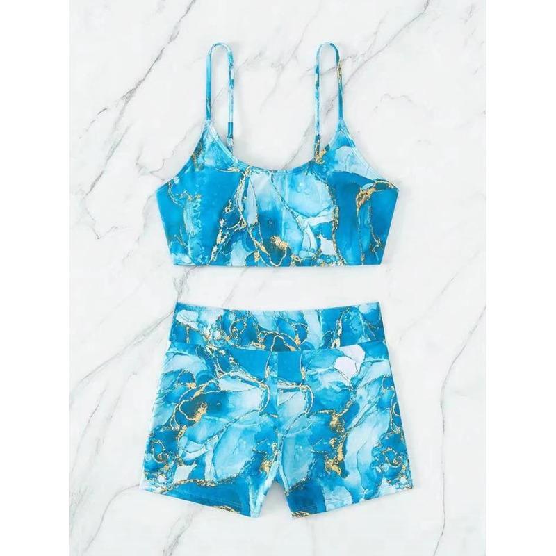 Two Pieces Marble Print Swimwear 2026 Women High Waist Swimsuit Summer Beach Wear Female Bathers Bathing Swimming Sport Suit