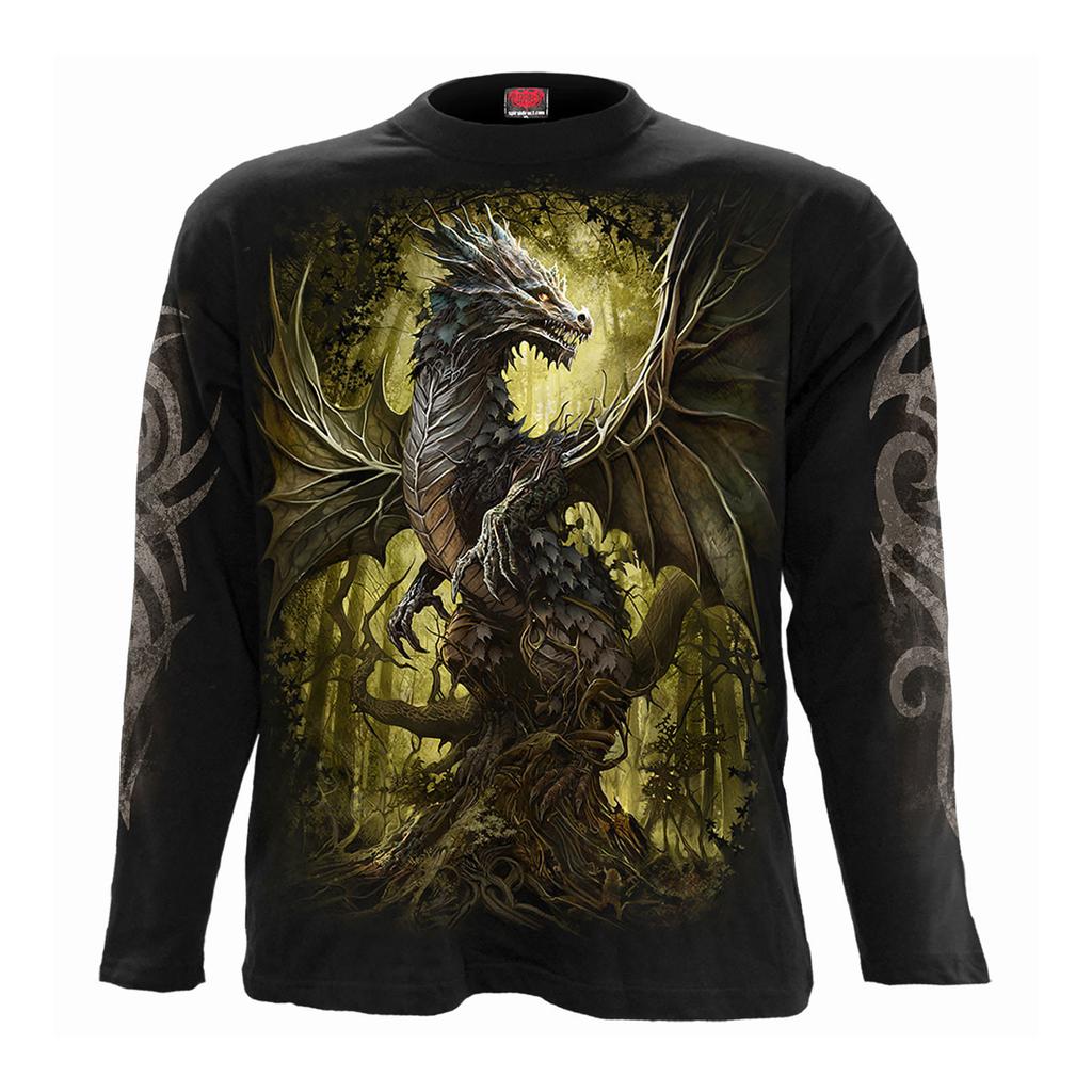 Spiral Direct Unisex Adult Oak Dragon Back & Sleeve Print Long-Sleeved T-Shirt