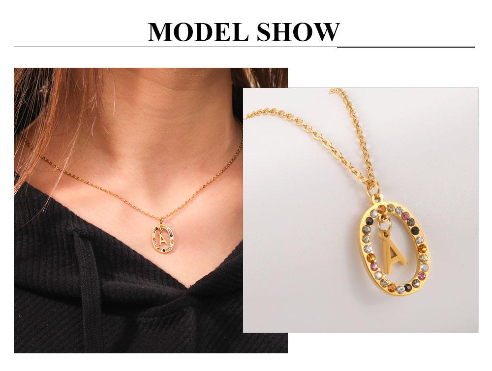 Cazador Zircon Initial Letter Necklace for Women Rhinestone A-Z Alphabet Choker Necklace Stainless Steel Jewelry Mother Gift