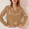 Womens V Neck Tops Ladies Long Sleeve Buttons Long Sleeve Casual T-Shirt Blouse