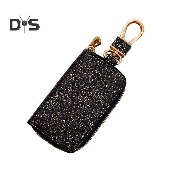 Faux din piele auto cheie husă mini portabil sclipici bărbați femei mașina cheie geantă breloc telecomandă cheie suport fermoar geantă protector husă