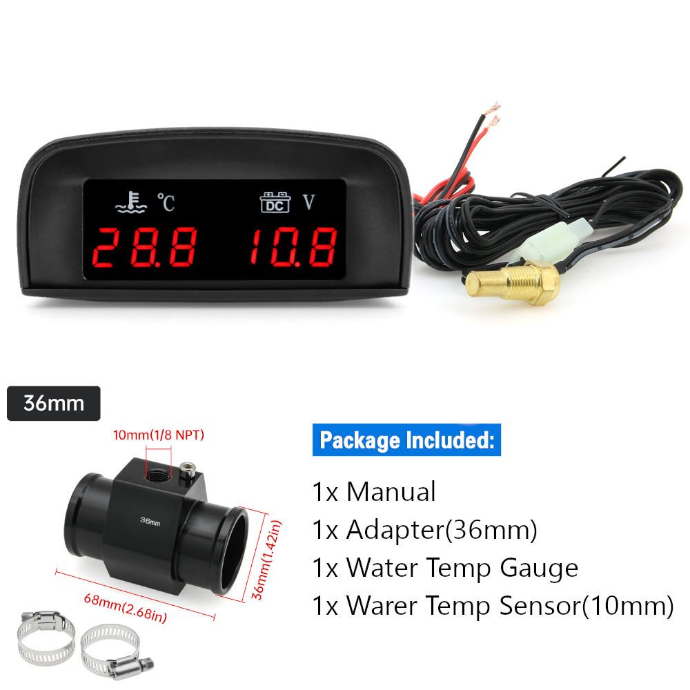 LCD Digital Car Truck 2 In 1 Water Temp + Voltmeter Gauge +10MM Coolant Temperature Sensor For 12V/24V Vehicle Car Gauges Meter
