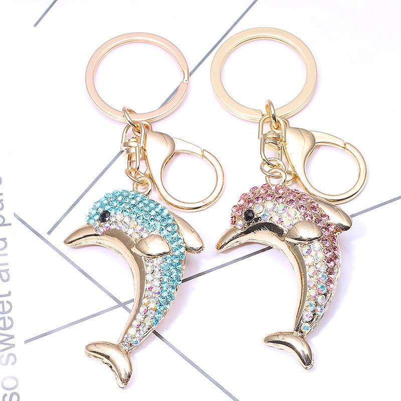 Sparkling Alloy Rhinestone Dolphin Car Keychain Ocean Charm Modern Simple Style