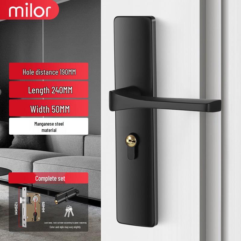 Universal Interior Door Lock Set: Silent Three-Piece Black Handle for Bedroom or Old Door Replacement