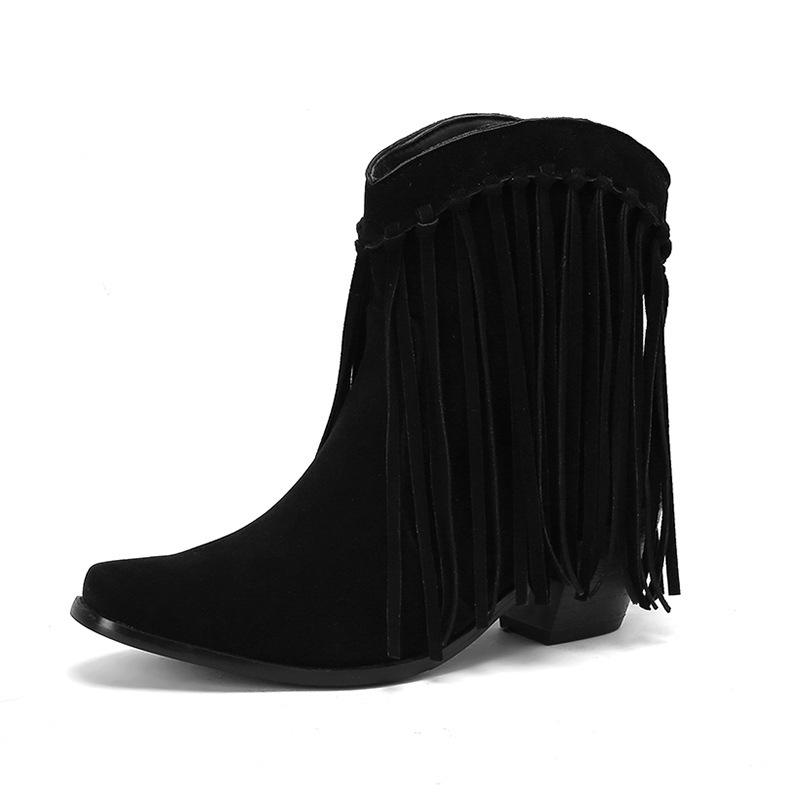 Large size autumn and winter  boots fringed small square head short boots bare boots