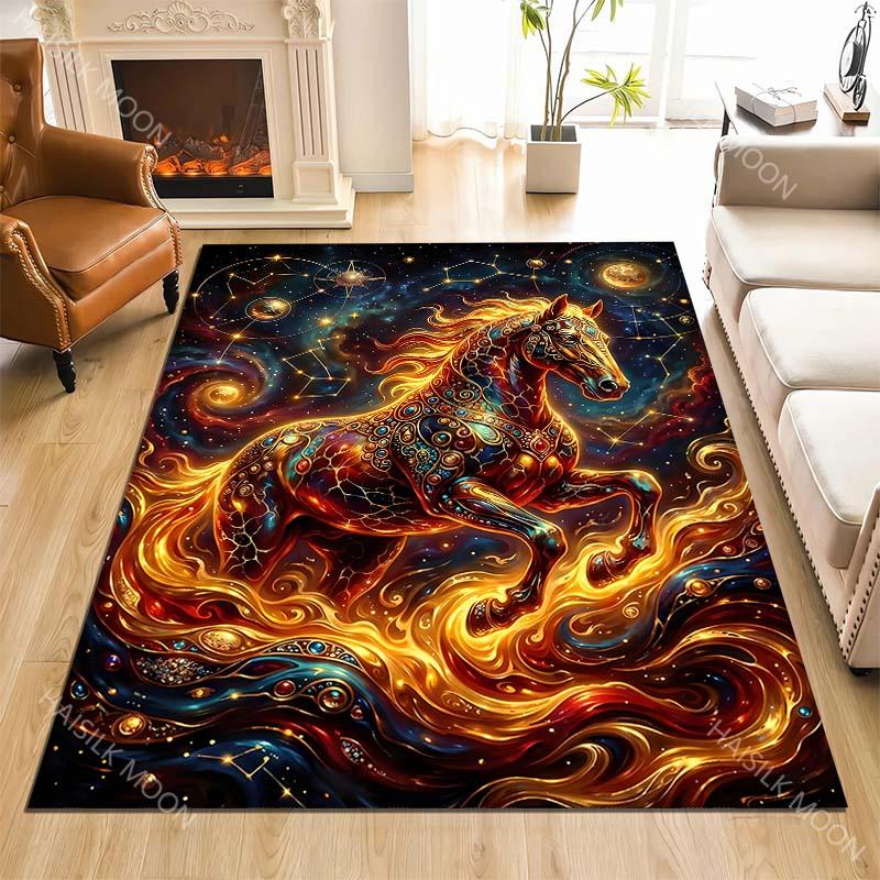 Fiery celestial horse in stars Print Carpet Rug for Living Room Bedroom Sofa Doormat Home Decor Non-slip Floor Mat