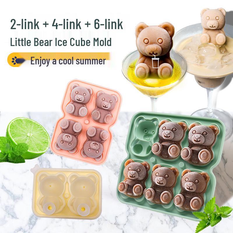 4-Cavity Little Bear Silicone Ice Cube Tray - Easy Release for Beverages & Tea