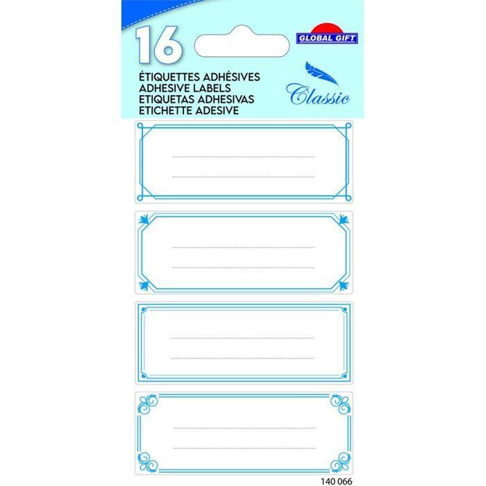 16 étiquettes adhésives scolaires - Filigrane - Bleu