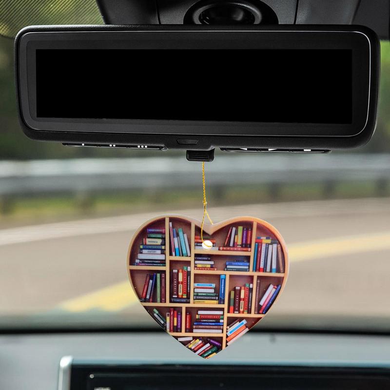 Book Lovers Ornaments Wooden Heart Shaped Bookshelf Reading Pendant Christmas Tree Hanging Decoration Home Xmas Ornaments