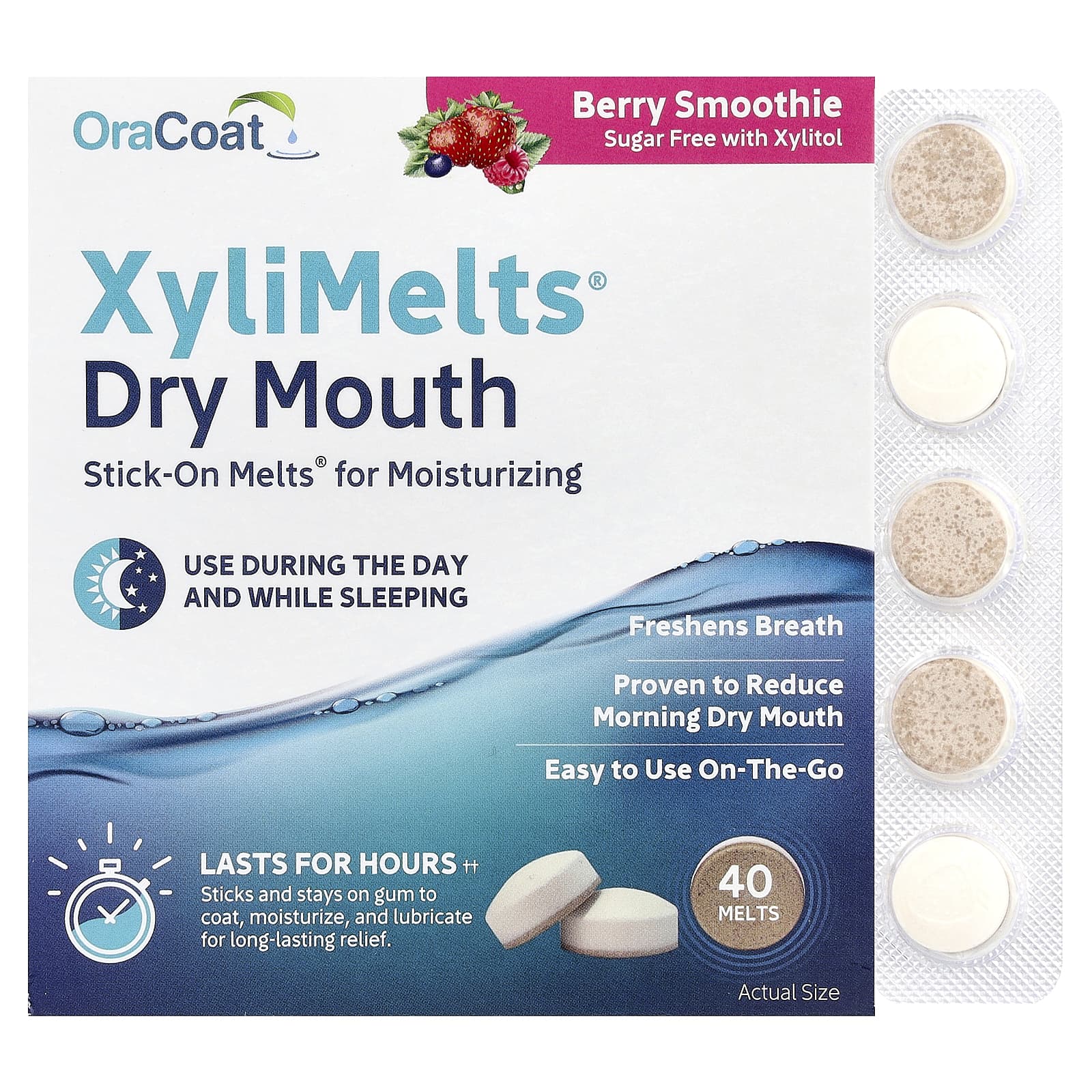 

OraCoat, XyliMelts® от сухости во рту, Ягодный смузи, 40 леденцов