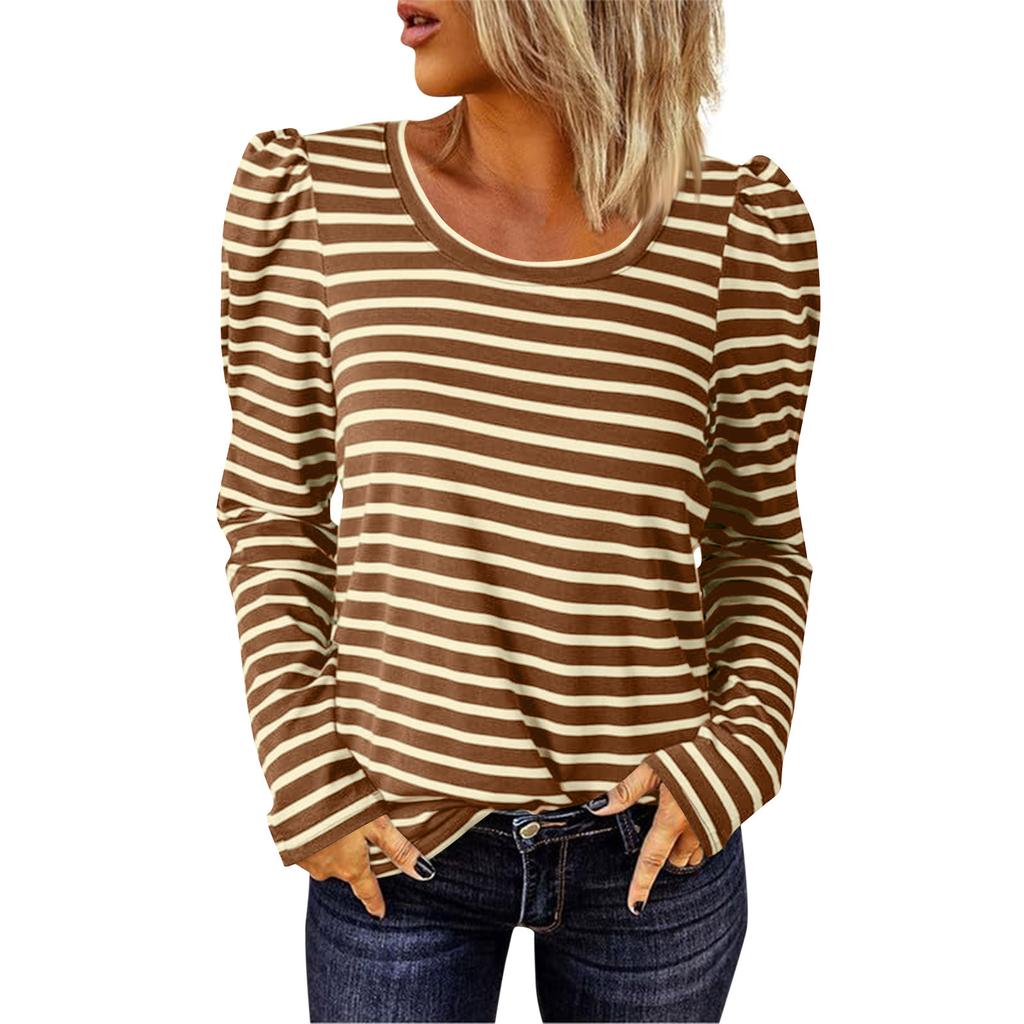 Women's Long Sleeve Lapel V Neck Striped Loose Tops Sweatshirt, Long Sleeve Color Block T-Shirt Casual Tops