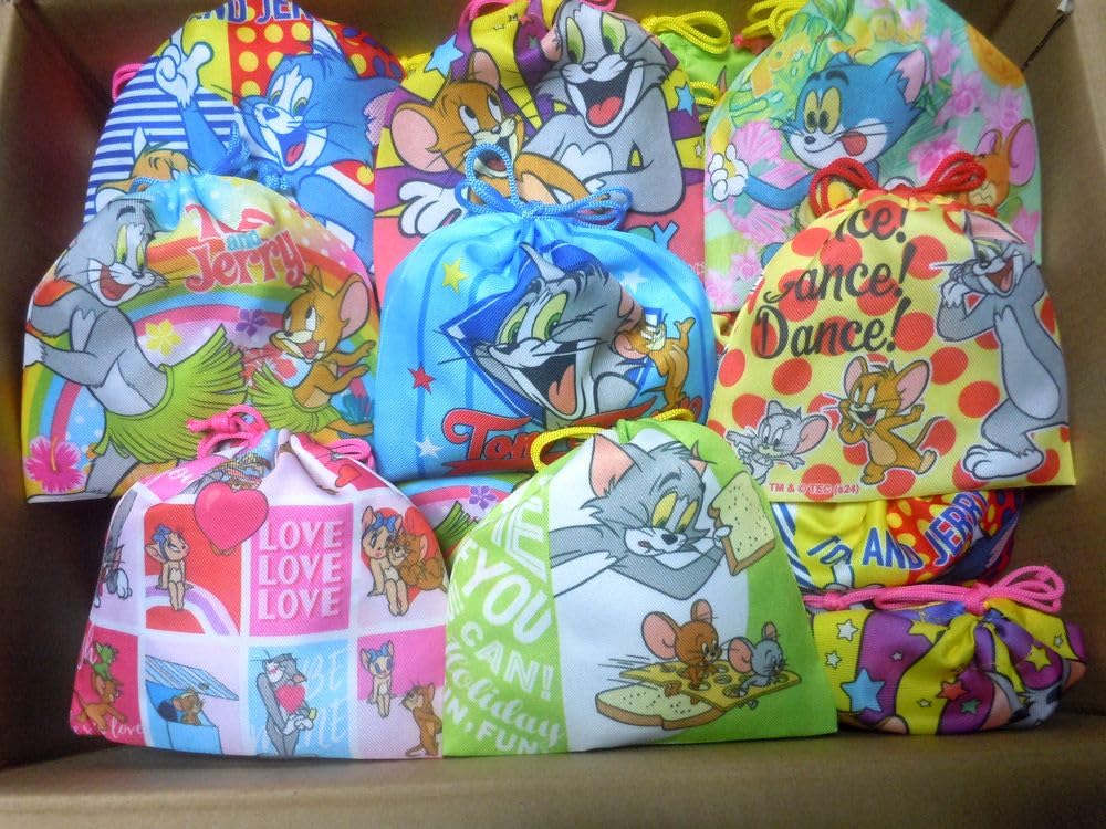

Assortment of colorful Tom and Jerry mini drawstring set of 50 candy, bags,
