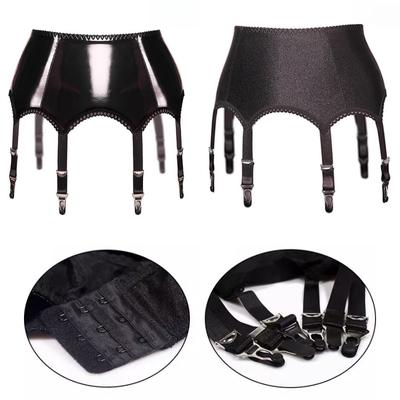 Porta Giarrettiera con Fibbie Metalliche di Alta Qualità, Modellante, per Donna, Sexy, in Pelle PU Oleosa Lucida, Regolabile