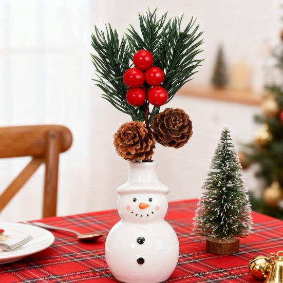 10 Pcs Artificial Pine Needles Branches with Red Berry Mini Pinecone Picks for Gift Wrapping Crafts Holiday Wreath Christmas Tree Decor