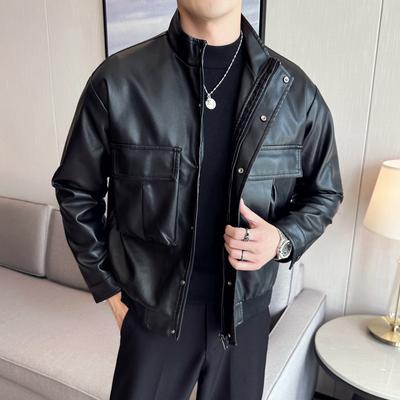 Leather Jacket Jacket Autumn and Winter Casual Men's Trendy Brand Stand-up Collar Locomotive Clothing Pu Leather Jacket