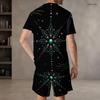 Men s Plus Size Round Neck Short Sleeve Printed Top And Drawstring Shorts With Pockets Two Piece Set Black Blue Green