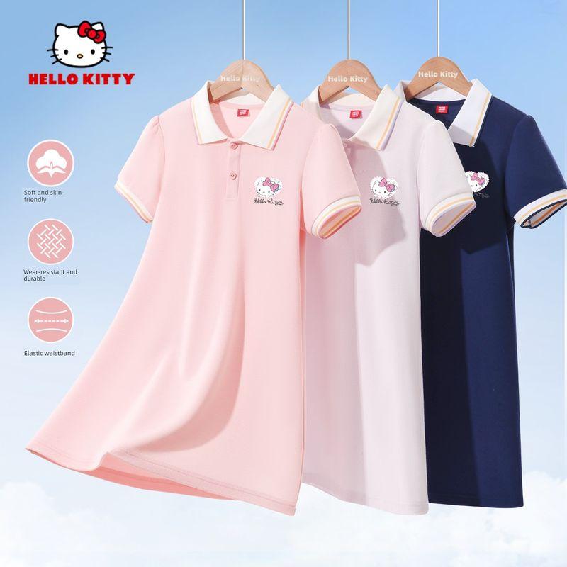 Hellokitty Girls' Skirt Summer Little Girl Pink Princess Dress Children's Clothing Summer Dress Kids Polo Dress