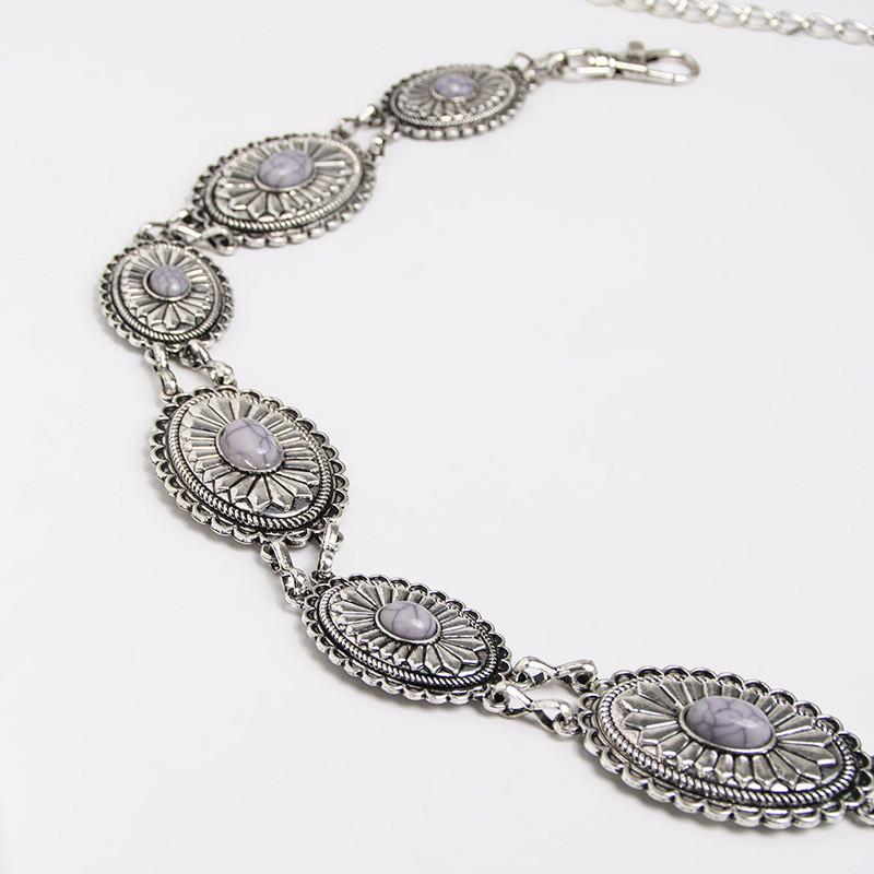 Turquoise Retro Green Metal Waist Chain For Women With Elegant Design And Buckle Hook