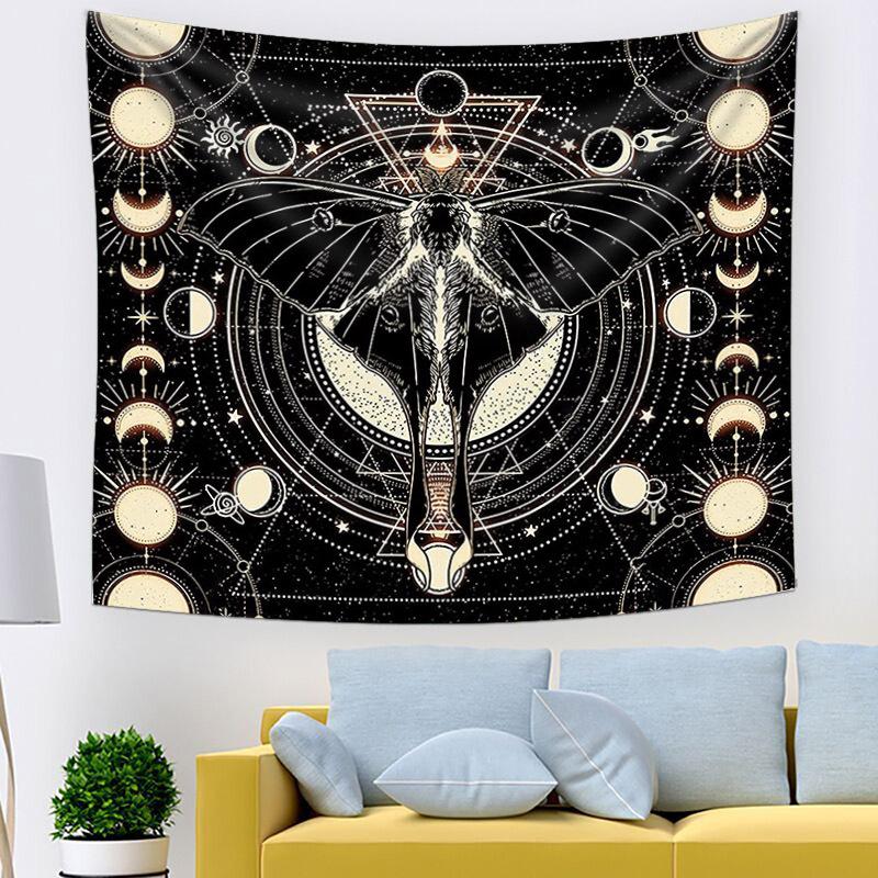 Custom Bohemian Tapestry Wall Hanging, Hippie Sun & Moon Design, Fluorescent Skull Print, Dorm Room Decor, Free Design & Samples