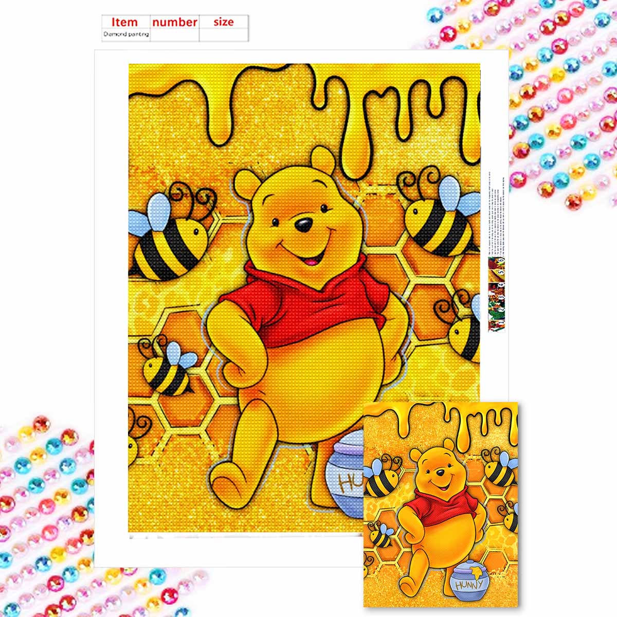 

Алмазная живопись своими руками Винни Пух Набор для вышивания крестом Мозаичное искусство Алмазная живопись Полная выкладка Алмаз Домашнее украшение Round 20x30cm