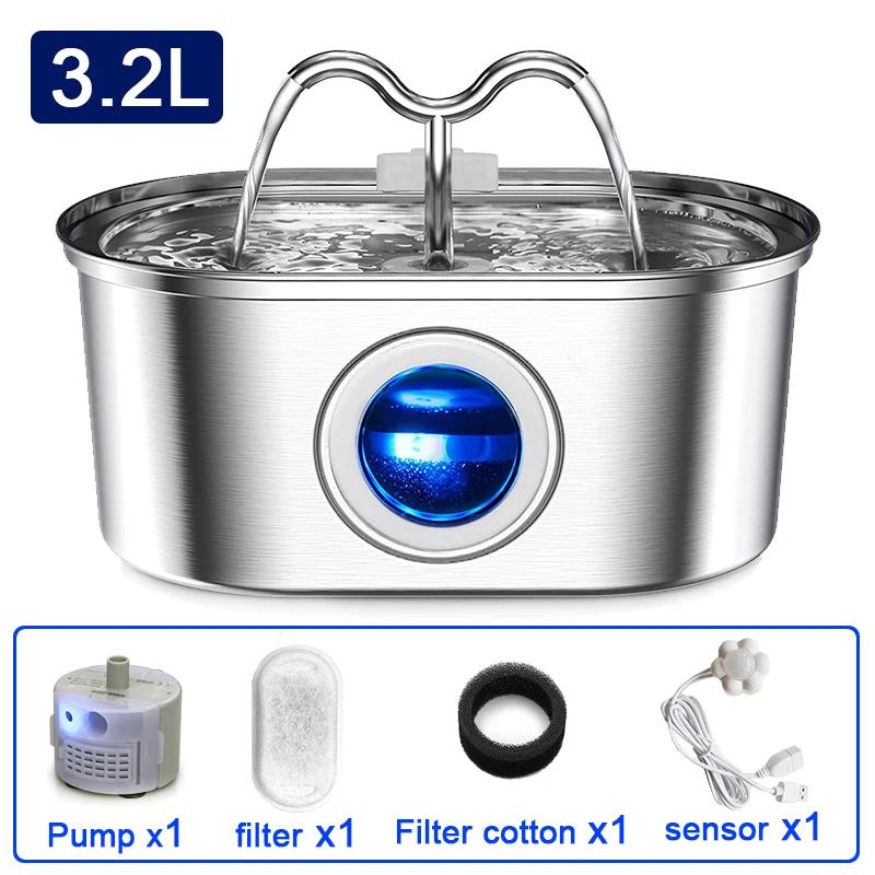 Automatic Cat Fountain with Water Level Window,Stainless Steel Cat Water Fountain Quiet Pump Water Dispenser for Multiple Pets