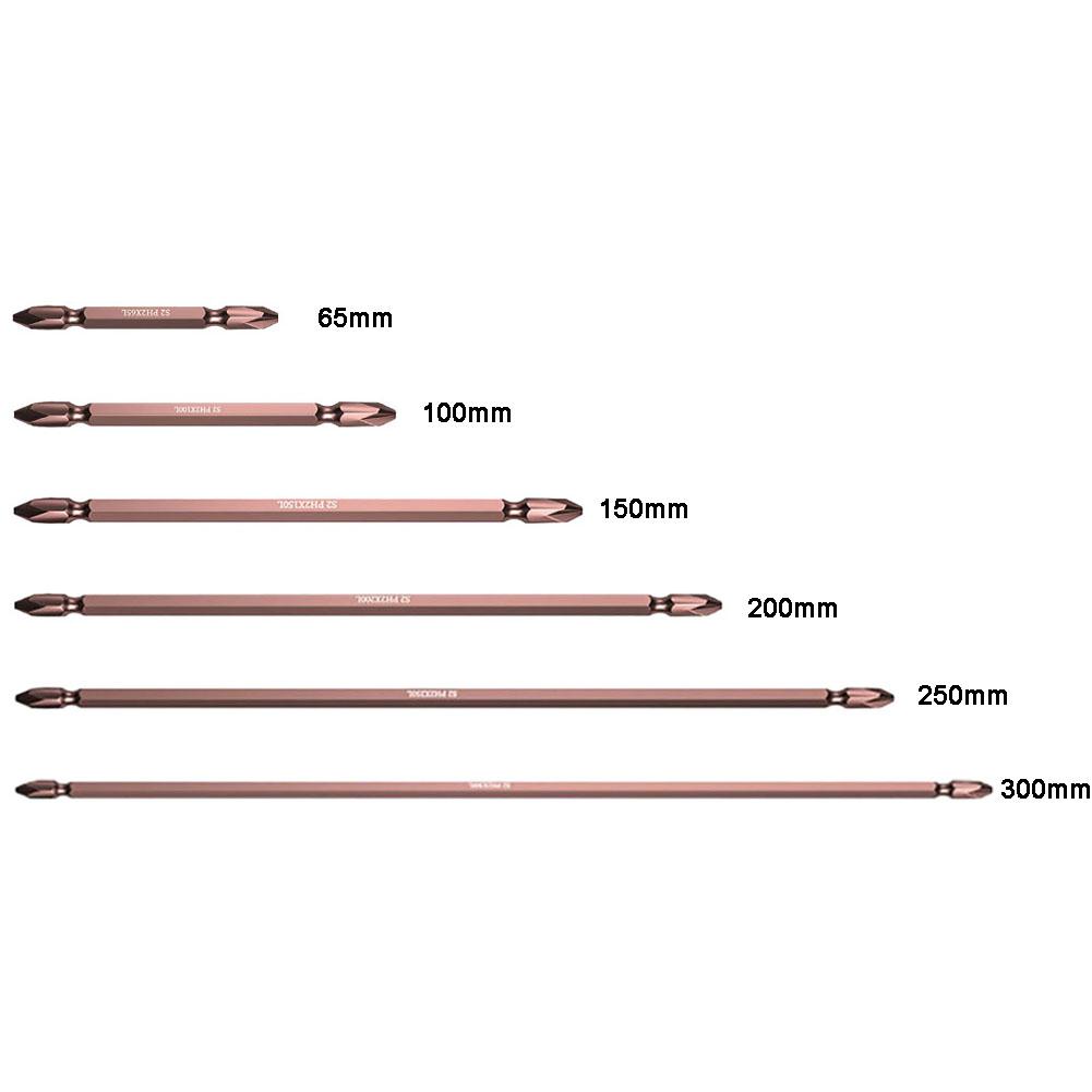 1pcs Alloy Steel PH2 Double-ended Cross Electric Screwdriver Bit 65/100mm/150mm/200mm/250mm/300mm For Pneumatic Screwdriver