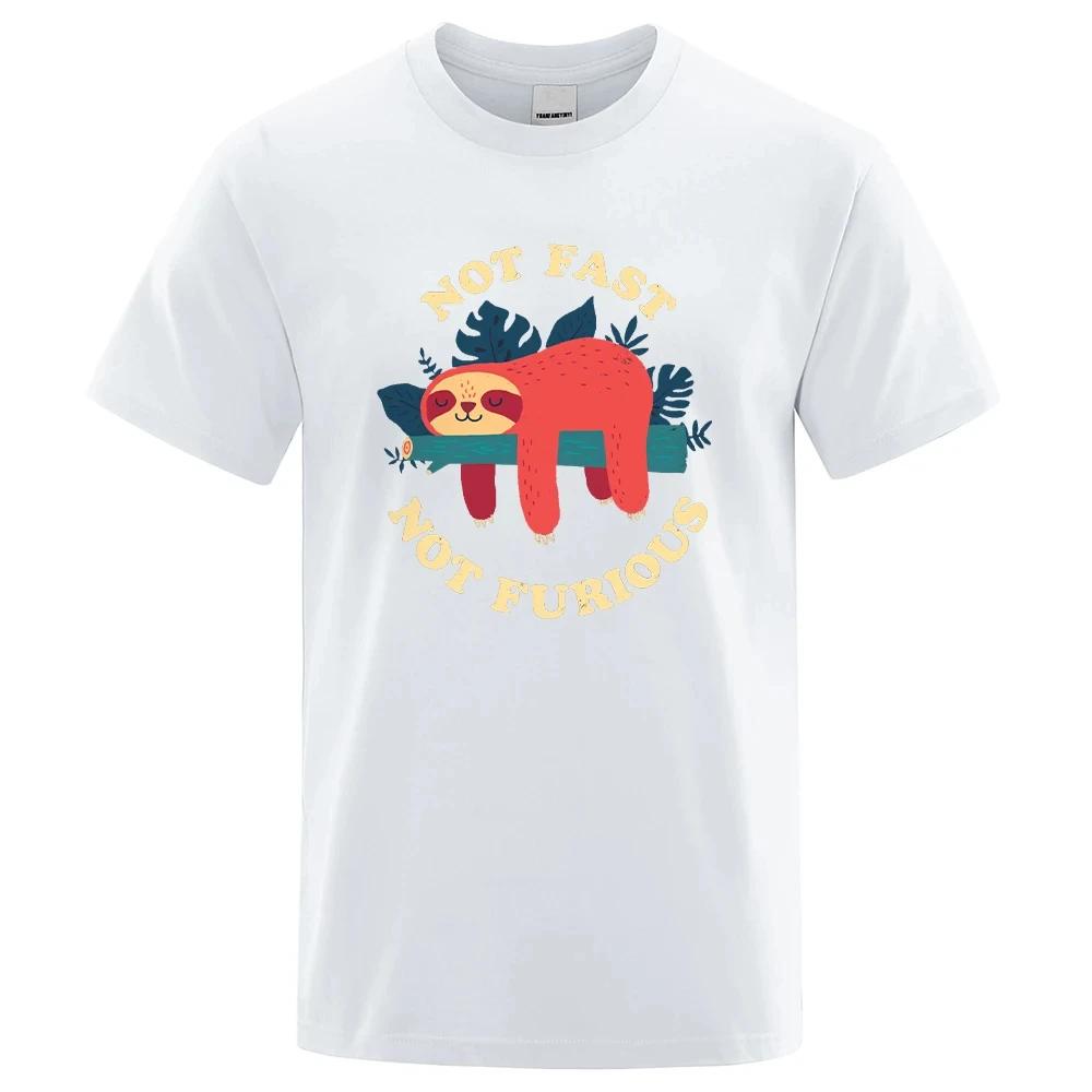 Nicht schnell Nicht wütend Faultier Grafikdruck Herren T-Shirts Atmungsaktive Baumwoll Tops Street Fashion T-Shirt Unisex Lässige Sommer T-Shirts