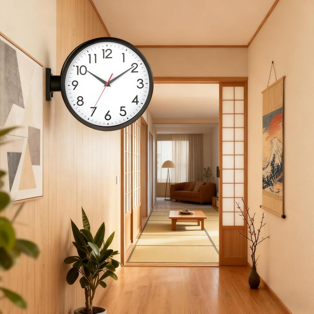 Wall Clock with Continuous Second Stylish Battery Operated Not Dial Double-sided Radio-controlled Silent, Hand, Design, (battery Included), Diameter