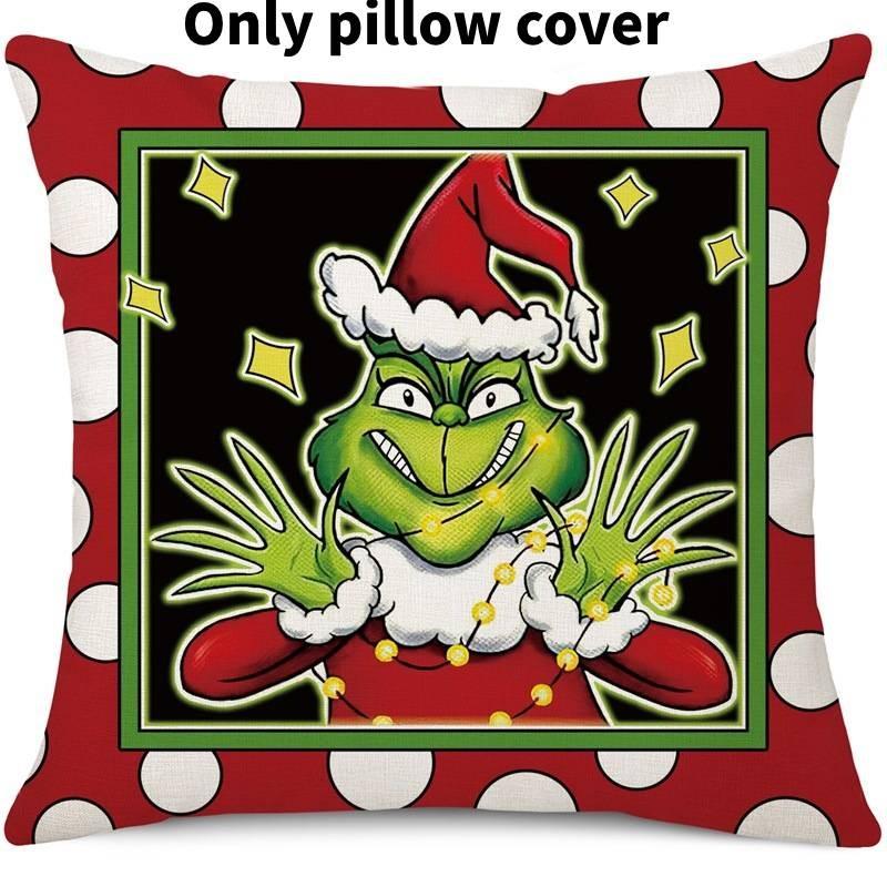 Cozy Green And Red Grinch Christmas Pillow Cover For Stylish Home Dcor 45x45cm