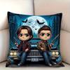 1Pc Chibi Supernatural Sam & Dean Pillow Cover, 2D Double-Sided Print Polyester Throw Pillow Case, Impala & Moonlit Forest Decor