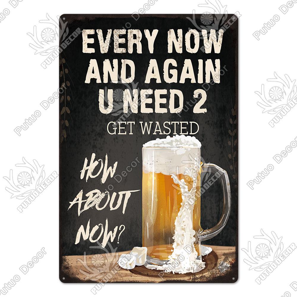 Putuo Decor Funny Beer Metal Sign Vintage Plaque Tin Sign Alcohol Drinker Sign for Bar Pub Club Man Cave Kitchen Wall Decoration