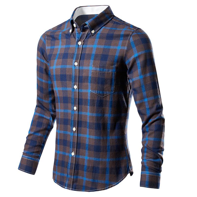 Men's Fashion Four-color Plaid Long-sleeved Shirt European and American Casual Large-size Men's Shirt