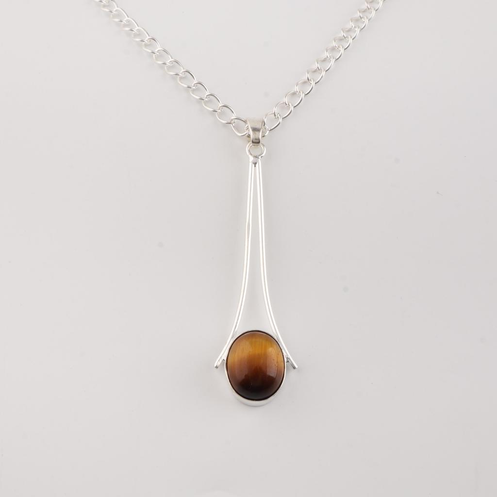 Yellow Tiger's Eye Gemstone 925 Sterling Silver Handmade Jewelry Designer Long Pendant 1.79" For Her PP-69-30