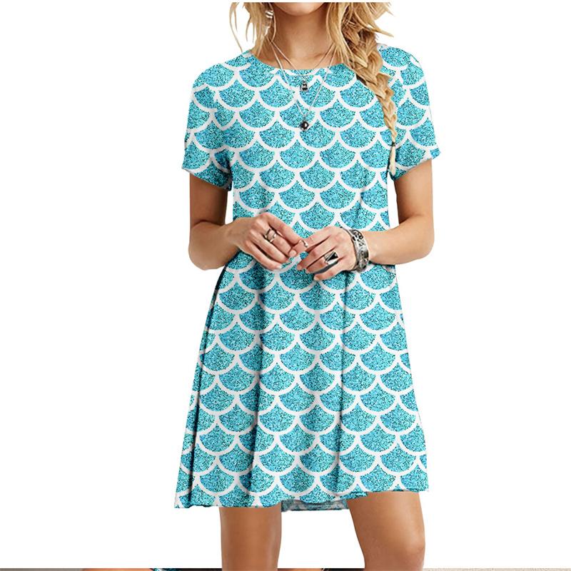 Size S-6XL 3D Fish Scales Print Dresses Summer Beach Dress Women Short Sleeve Dress Casual O-Neck Ladies Plus Size Dress Vestido