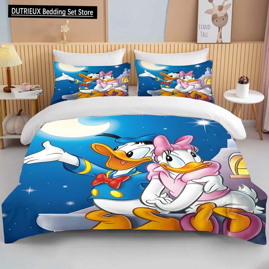 Collezione Biancheria da Letto Morbida Stampata con Paperino e Paperina Disney Copripiumino Cartone Animato Piumone Federa Bambini Ragazzi Ragazze Adulti Regalo King
