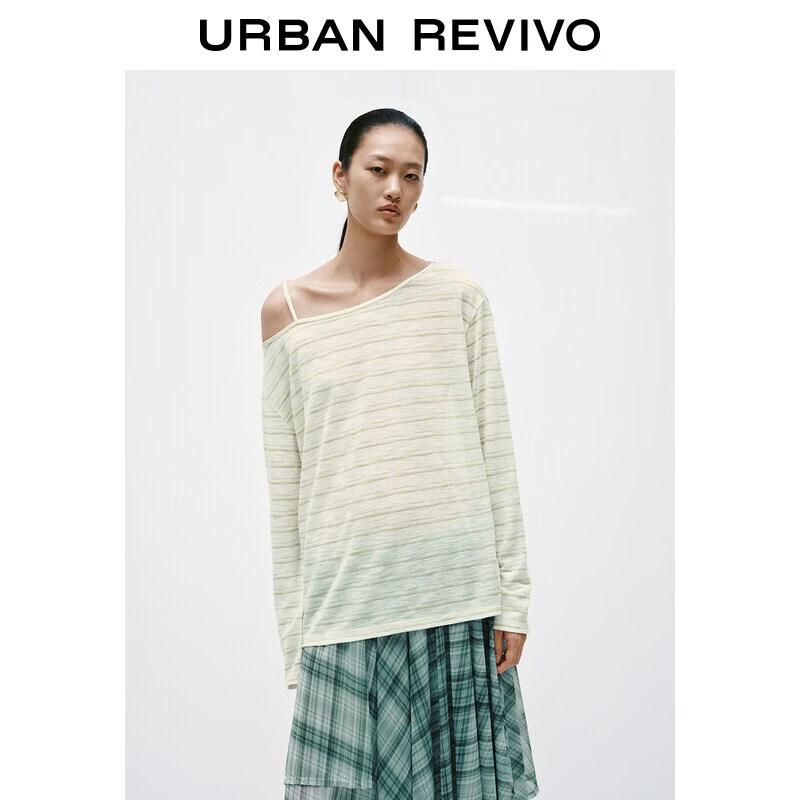UR Women s Asymmetrical Neck Striped Long Sleeve T-shirt XS