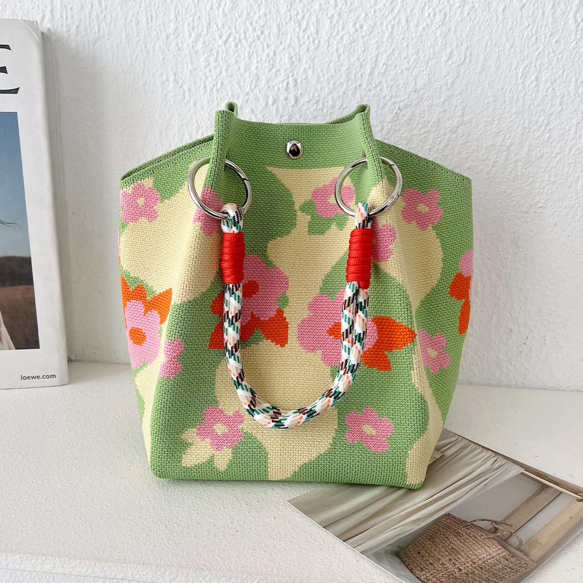 Весенняя вязаная сумка с цветком ветра женская дорожная сумка для фотографий сумка-ведро большая емкость 2398₽