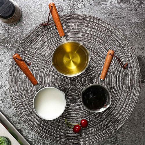 Milk Pan, Saucepan, 304 Stainless Steel, with Spout, Induction Compatible, Wooden Handle, Gas, Induction Compatible, Mini Milk Pan, Small Pot, Kitchen
