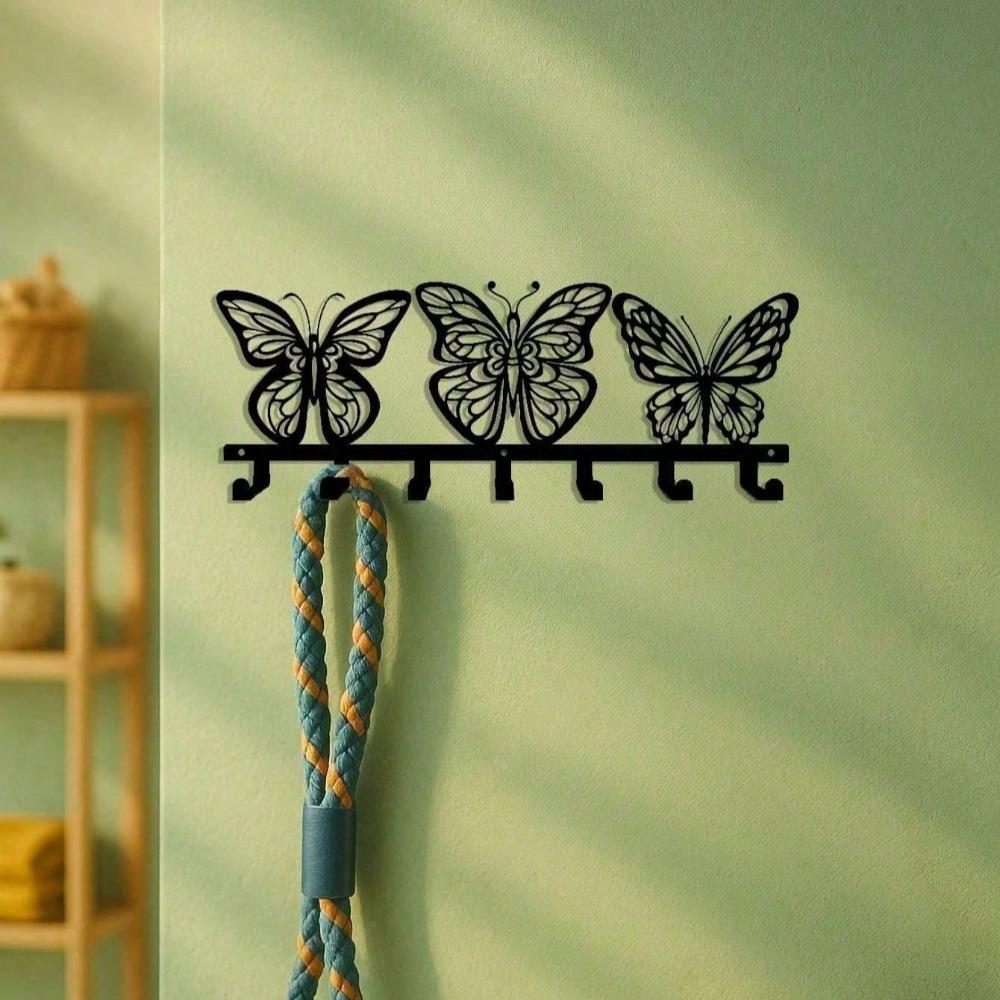 Modern Metal Key Holder Butterfly 7 Hook Key Organizer Wall Decor for Hallway Office Living Room Bathroom Bedroom Storage Housewarming Gift