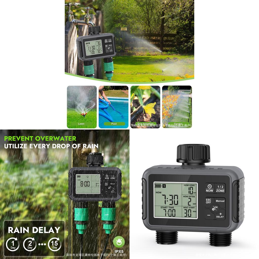 Garden Irrigation Controller With Dual Water Valve And Smart Timing For Home Garden And Lawn Care